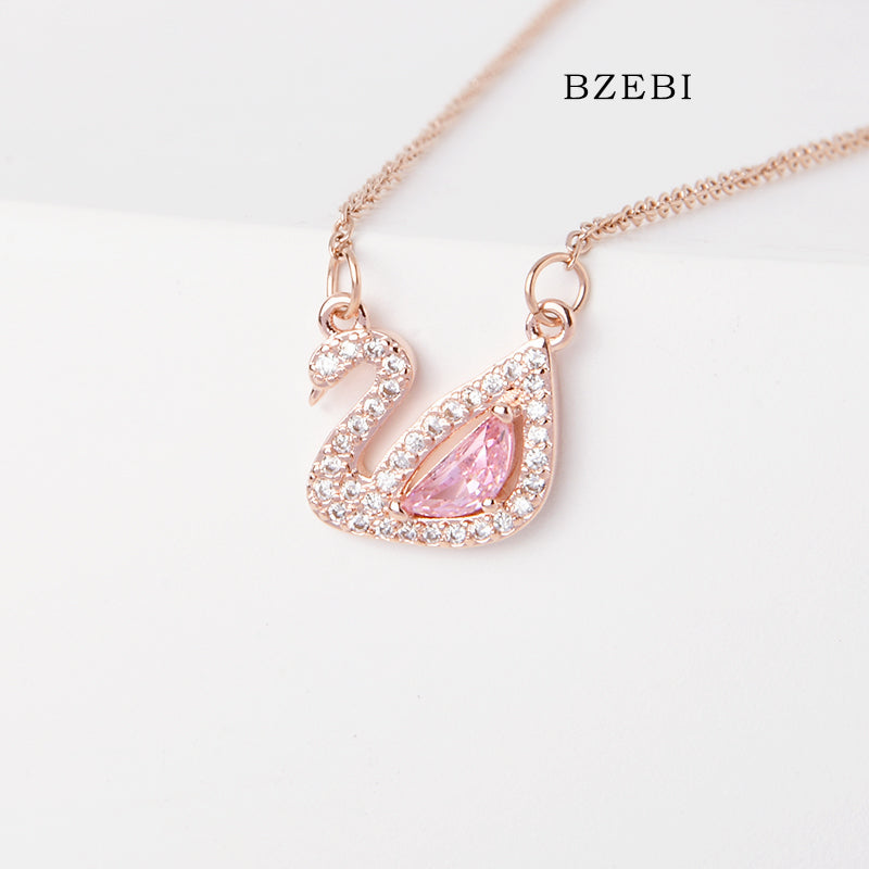 BZEBI 18k Gold Plated Cubic Zirconia Exquisite Fashion Swan Necklace for Women with Box