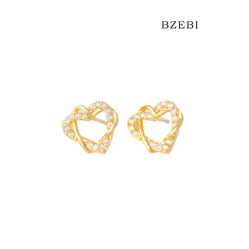 BZEBI14k Love Heart Buckle Twin Earrings