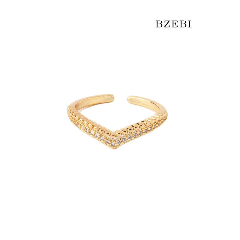 BZEBI 18k Gold Plated Cubic Zirconia V Rings for Women with Box