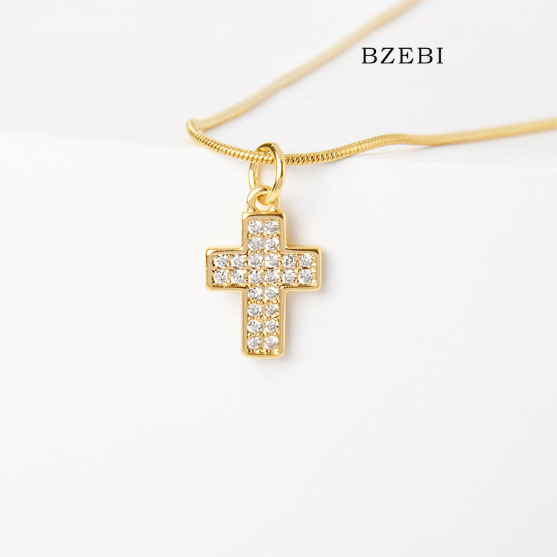 BZEBI 18k Gold Plated Cubic Zirconia cross Necklace for Women with Box