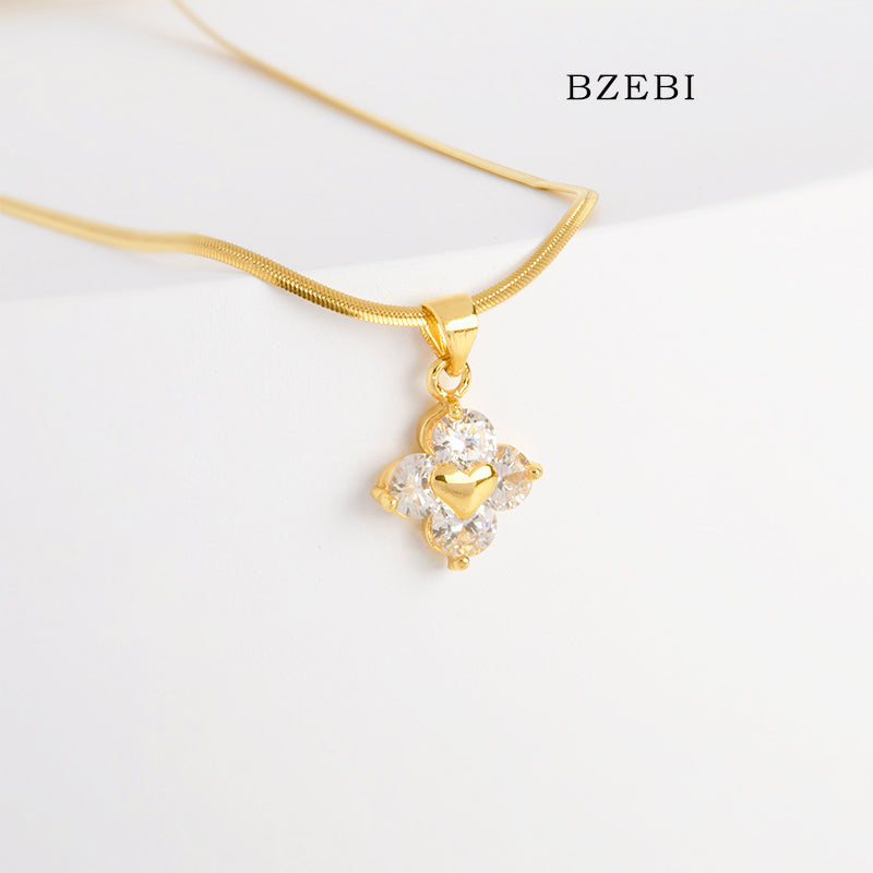 BZEBI 14K Four Page Flower Necklace