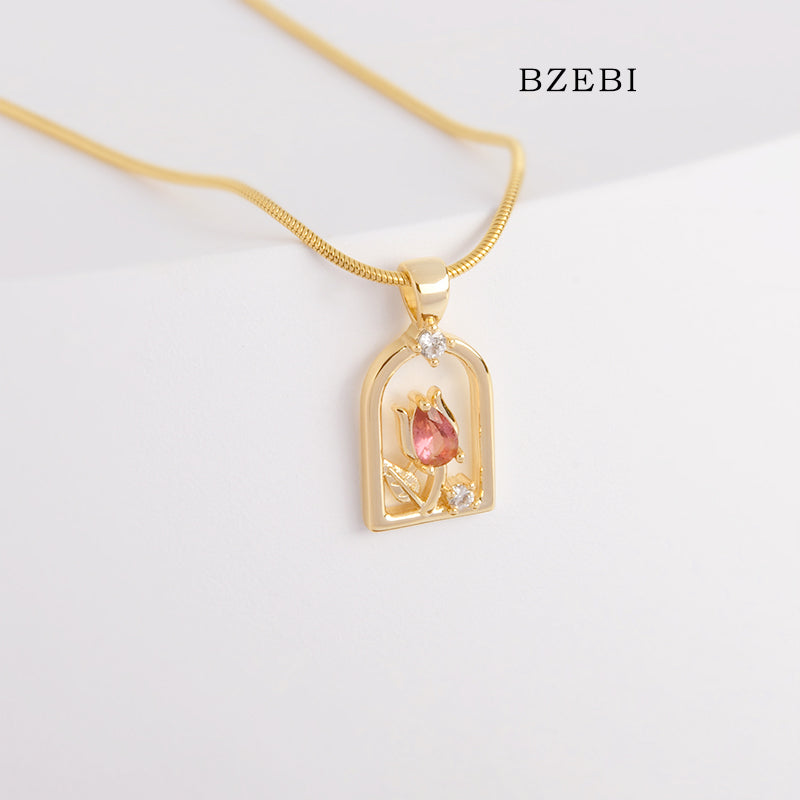 BZEBI n18k Glass rose clavicle Necklace