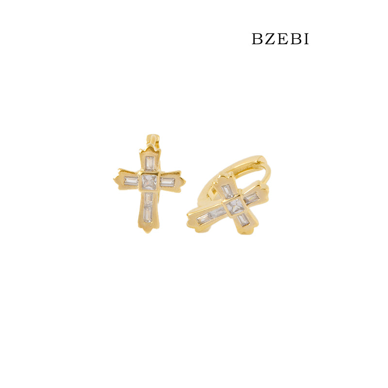 BZEBI 18k Gold Plated Cubic Zirconia Cross Buckle Stud Earrings for Women with Box