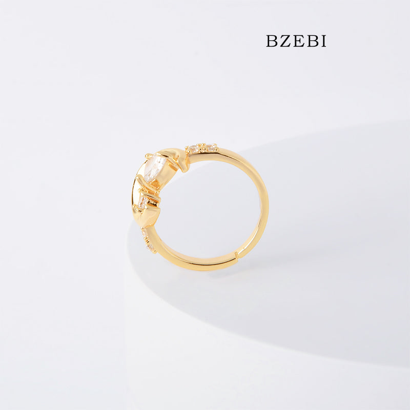 BZEBI 18k Gold Plated Cubic Zirconia Moon Ring for Women with Box