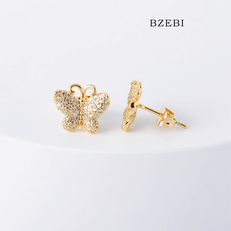 BZEBI 18k Gold Plated Cubic Zirconia Butterflies are popular Stud Earrings for Women with Box