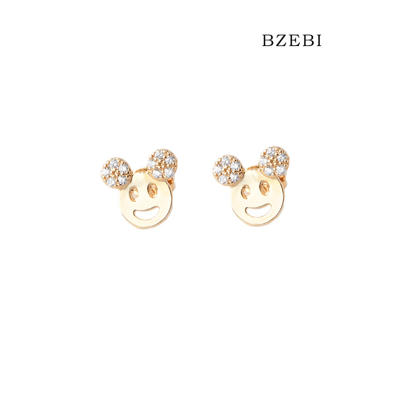 BZEBI 18k Gold Plated Cubic Zirconia Mickey Mouse Stud Stud Earrings for Women with Box