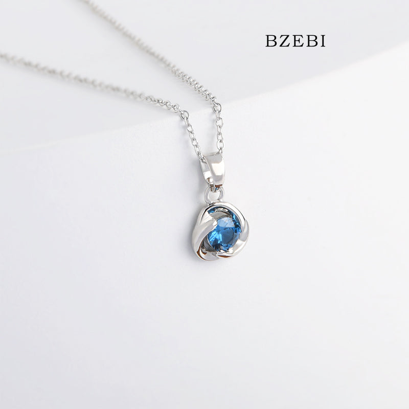 BZEBI 18k Gold Plated Cubic Zirconia Blue Zircon  Necklace for Women with Box