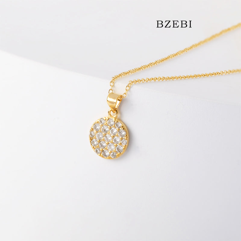 BZEBI 18k Gold Plated Cubic Zirconia Round Zircon Necklace for Women with Box