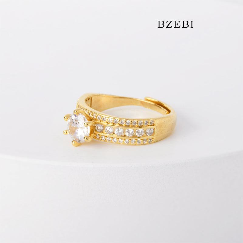 BZEBI 18k Gold Plated Cubic Zirconia three-layer diamond ring for Rings for Women with Box