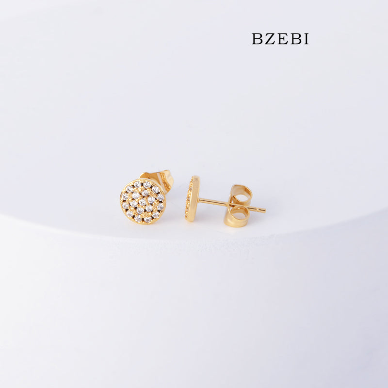 BZEBI 18k Gold Plated Cubic Zirconia Delicate Round Stud Earrings for Women with Box