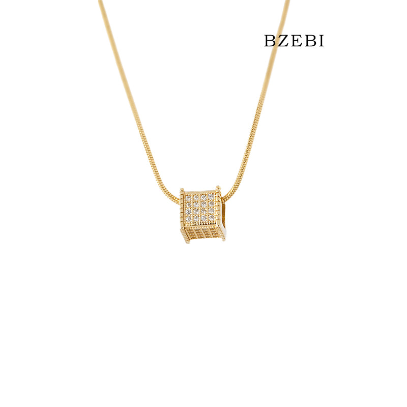 BZEBI 18k Gold Plated Cubic Zirconia Block Box Necklace for Women with Box