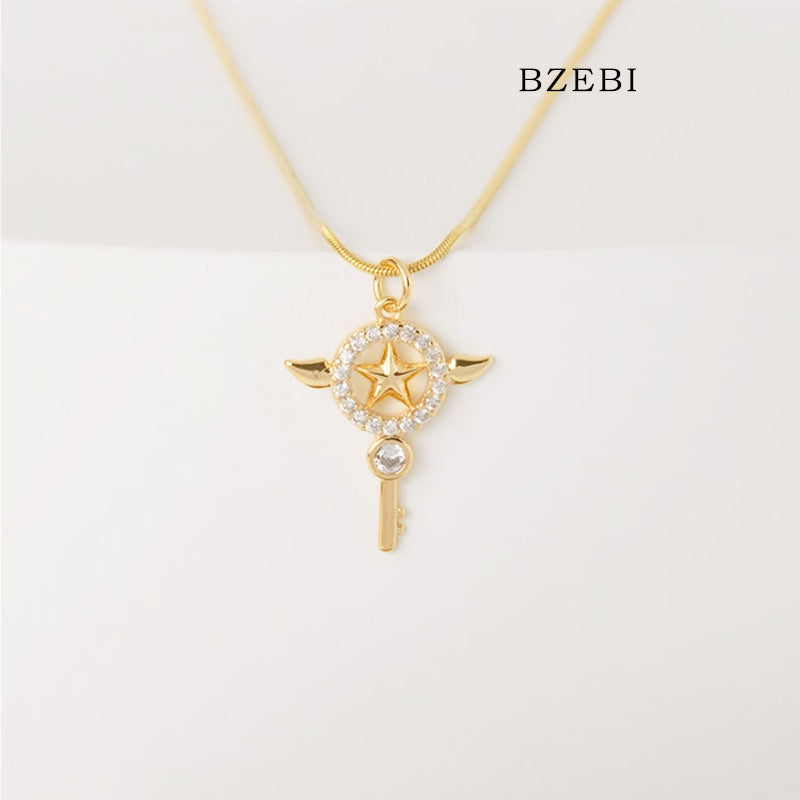 BZEBI 18k Gold Plated Cubic Zirconia Magical Girl Magic Wand Necklace for Women with Box