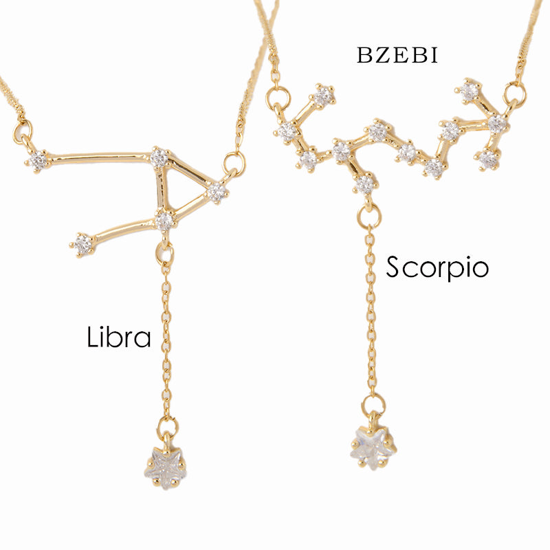 BZEBI 18k Gold Plated Cubic Zirconia Constellation English necklace girl for Women with Box