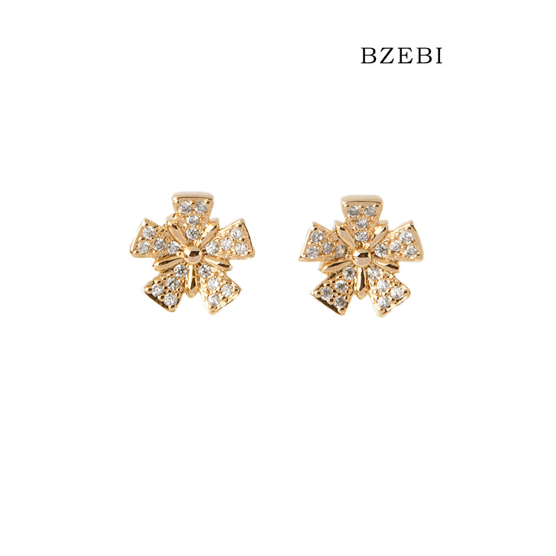 BZEBI 18k Gold Plated Cubic Zirconia Flower Stud Stud Earrings for Women with Box