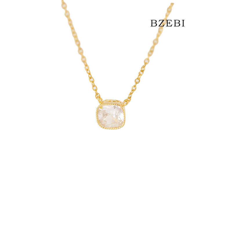 BZEBI 18k Exquisite four claw zircon rose gold necklace