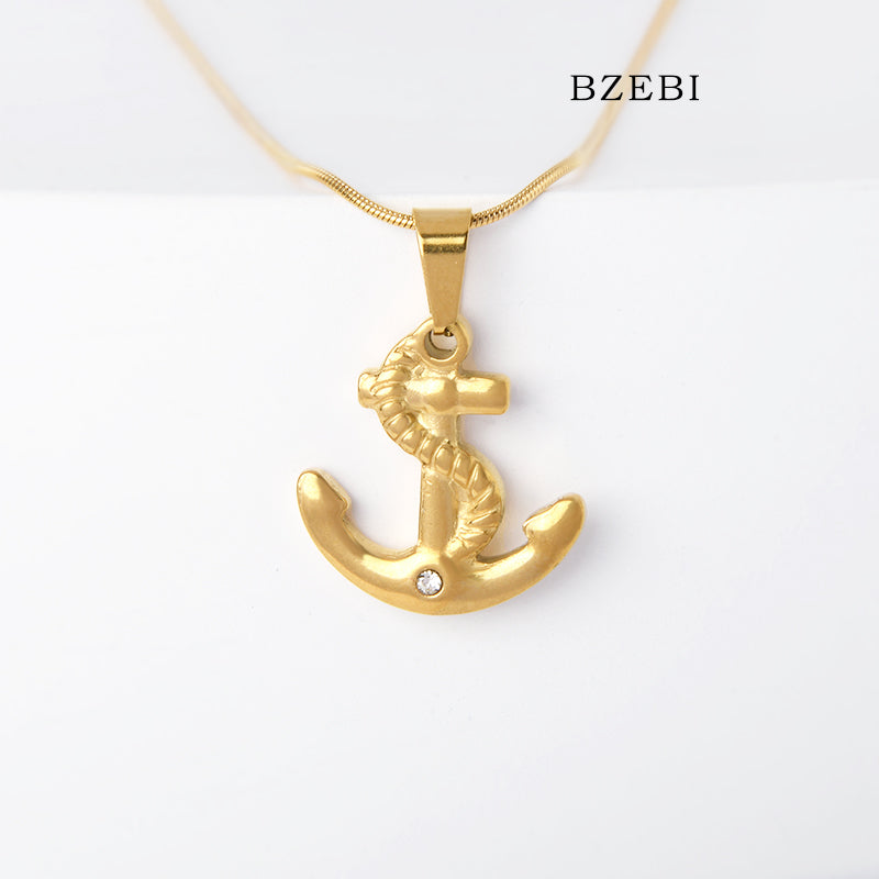 BZEBI 18k Gold Plated Cubic Zirconia Pirate Logo  Necklace for Women with Box