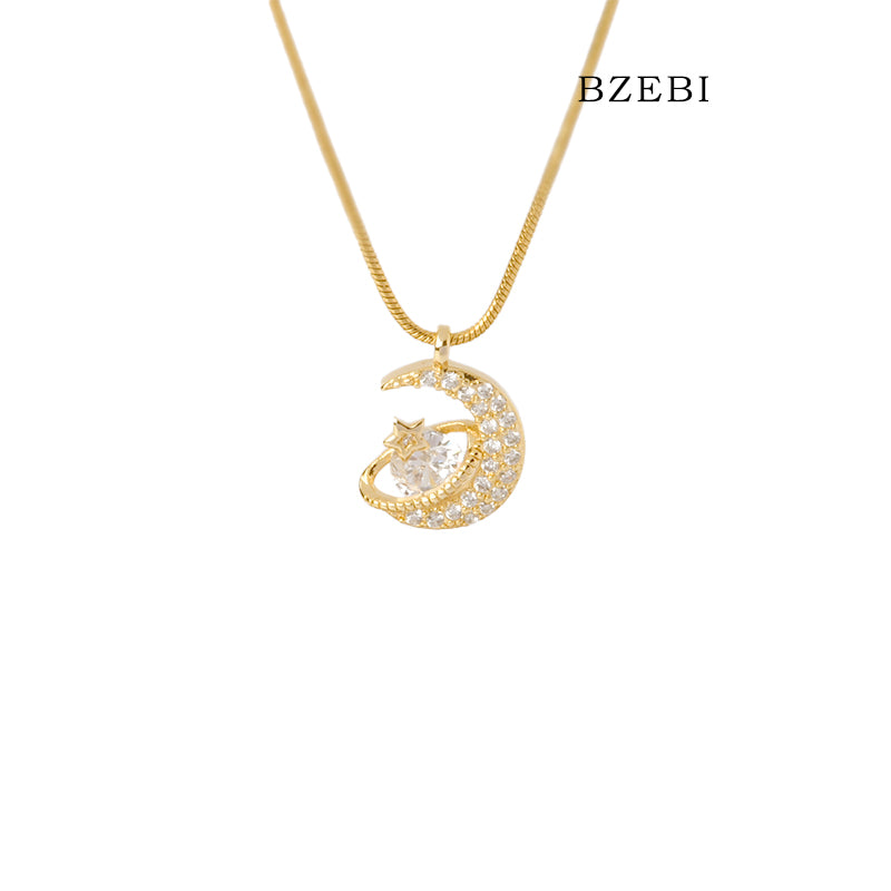 BZEBI 18k Zircon inlaid Mini Star Necklace