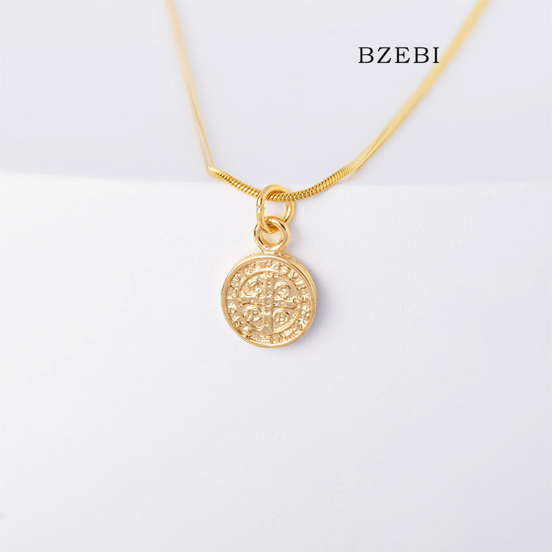 Light luxury round coin cross necklace