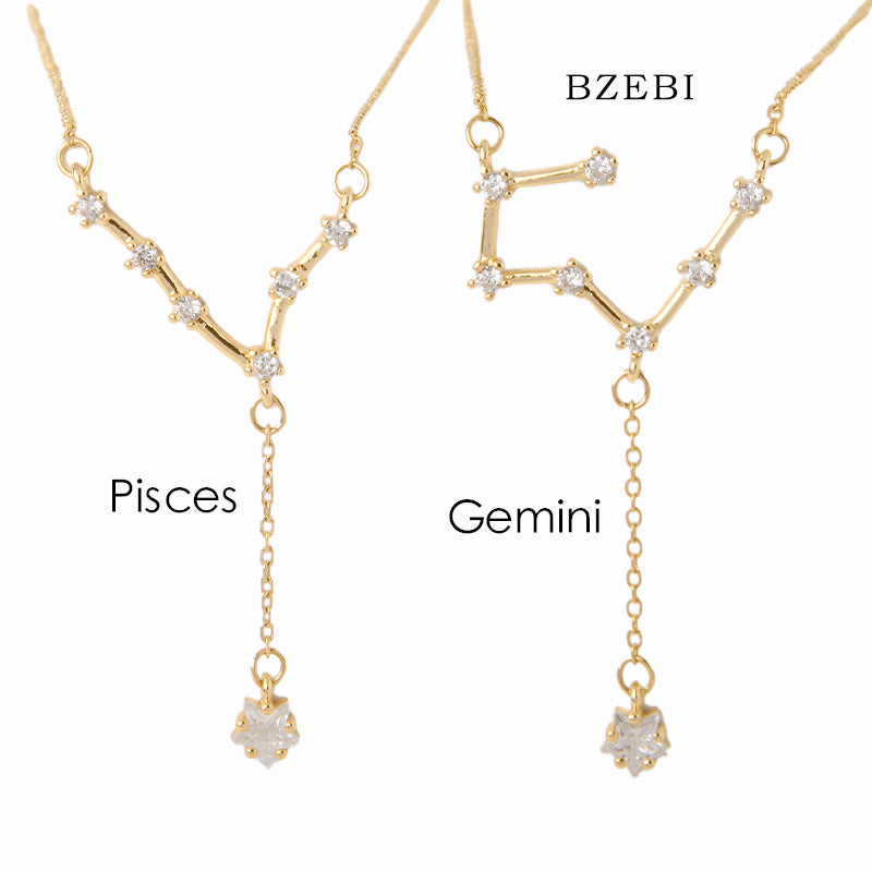 BZEBI 18k Gold Plated Cubic Zirconia Constellation English necklace girl for Women with Box