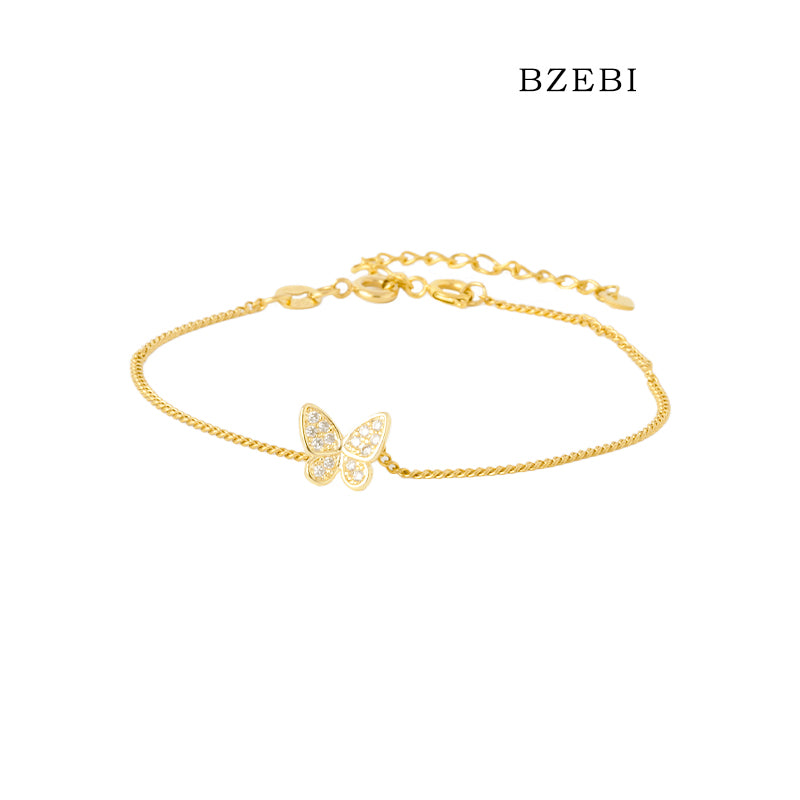 BZEBI Butterfly Pendant 14k Gold Plated Bracelet