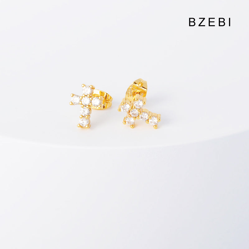 BZEBI 14k cross earrings niche design fashion