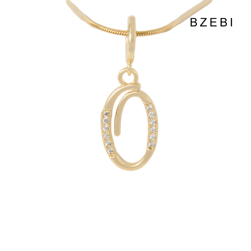 BZEBI 18K Gold Cubic Zirconia Letter O Pendant Necklace