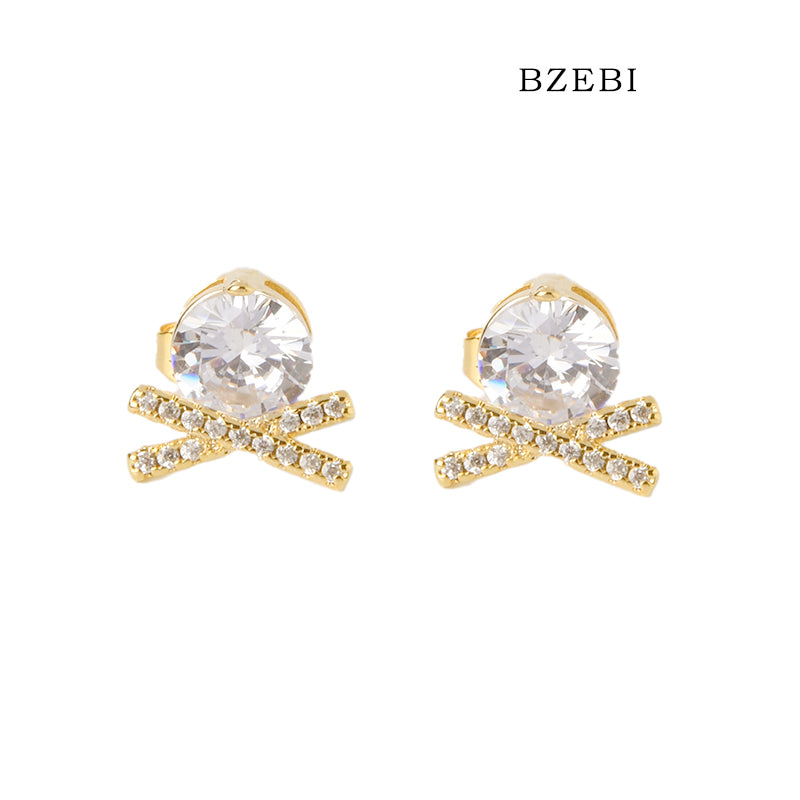 BZEBI 18k Gold Plated Cubic Zirconia Zircon XX Stud Earrings for Women with Box