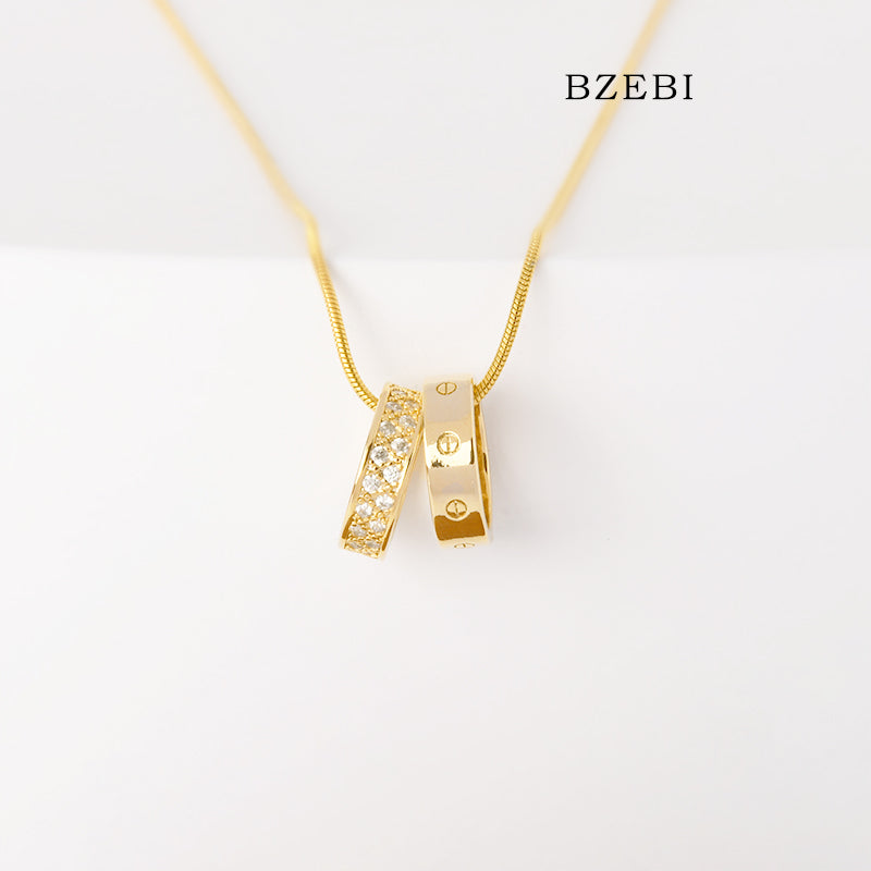 BZEBI 18k Gold Plated Cubic Zirconia Gold-Plated Swivel Necklace for Women with Box