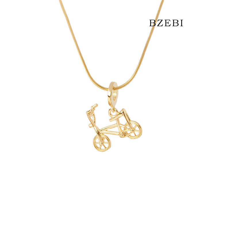 BZEBI 18k Gold Plated Cubic Zirconia Trend Bicycle Necklace for Women with Box