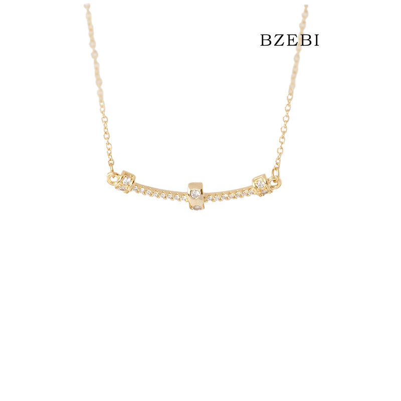 BZEBI 18k Gold Plated Cubic Zirconia Trend Smile Lock Necklace for Women with Box