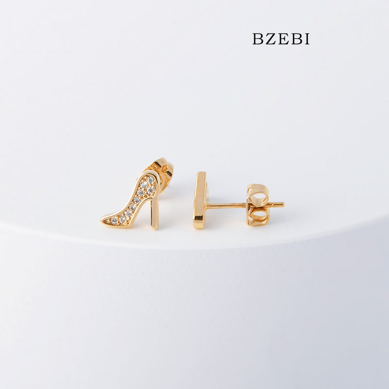 BZEBI 18k Gold Plated Cubic Zirconia High Heel Stud Earrings for Women with Box