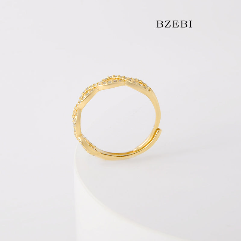 BZEBI 18k Gold Plated Cubic Zirconia Spiral Form Rings for Women with Box