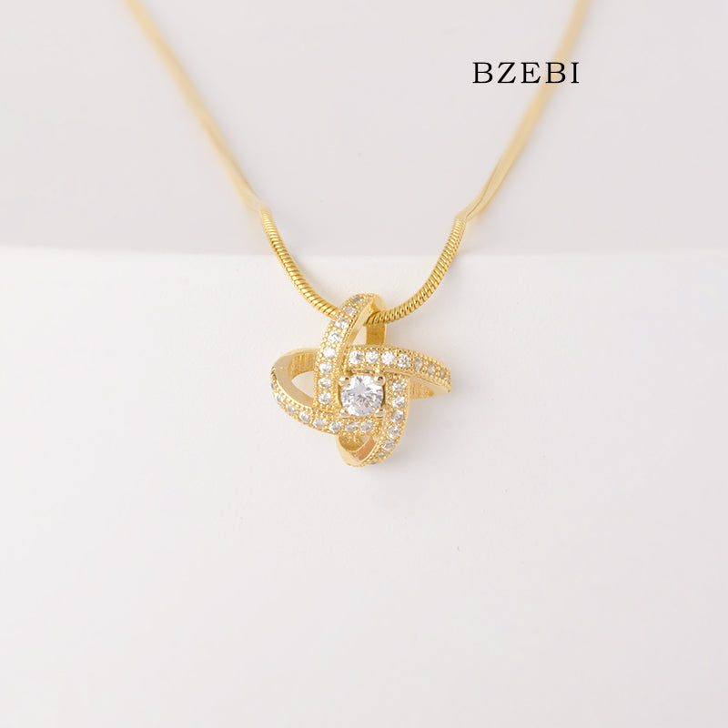 BZEBI 18k Gold Plated Cubic Zirconia Double Track Cross Necklace for Women with Box