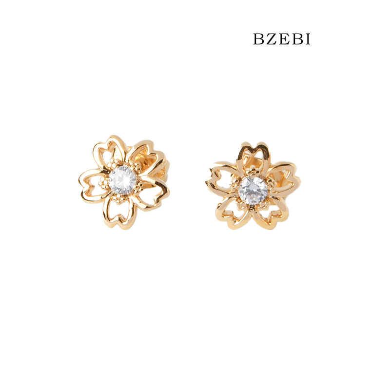 BZEBI 18k Gold Plated Cubic Zirconia Flower Stud Stud Earrings for Women with Box