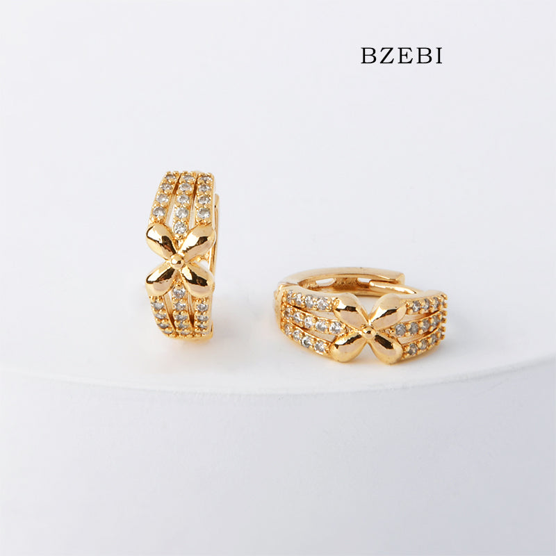 BZEBI 18k Gold Plated Cubic Zirconia Flower Hoop Stud Earrings for Women with Box