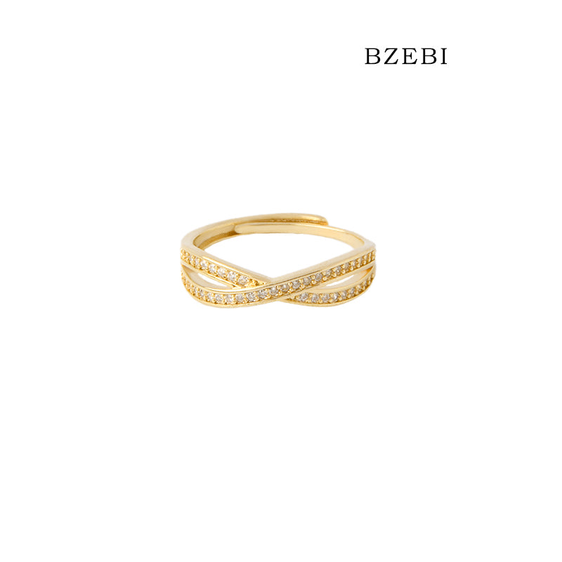 BZEBI 18k Gold Plated Cubic Zirconia Figure Eight Rings for Women with Box