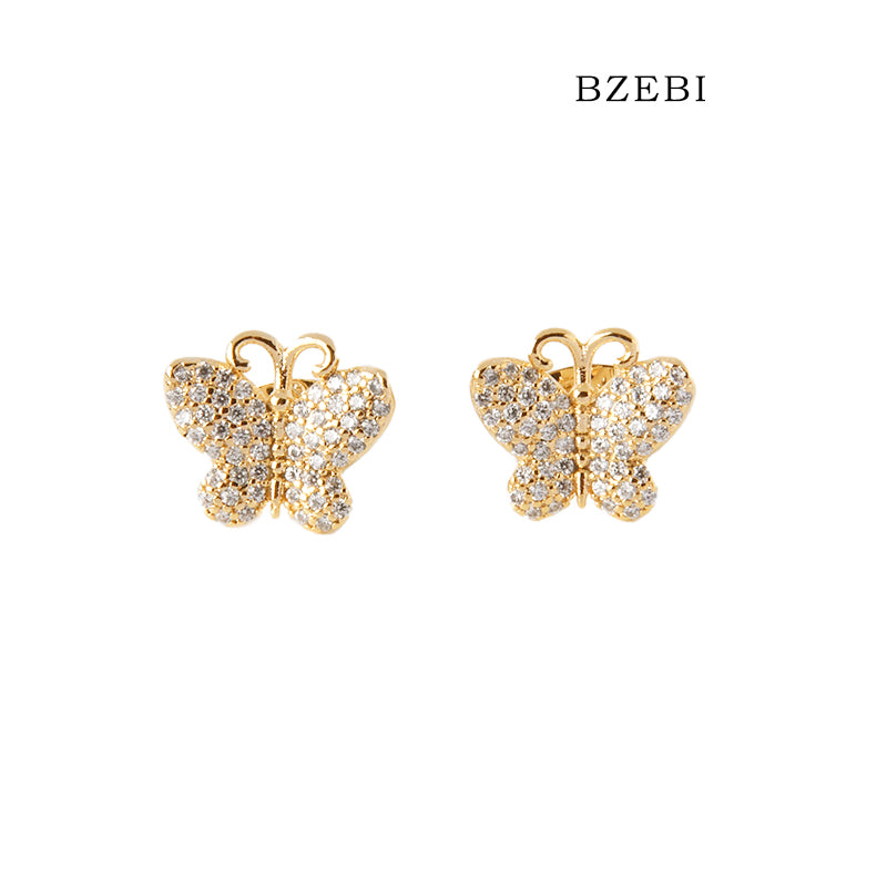 BZEBI 18k Gold Plated Cubic Zirconia Butterflies are popular Stud Earrings for Women with Box