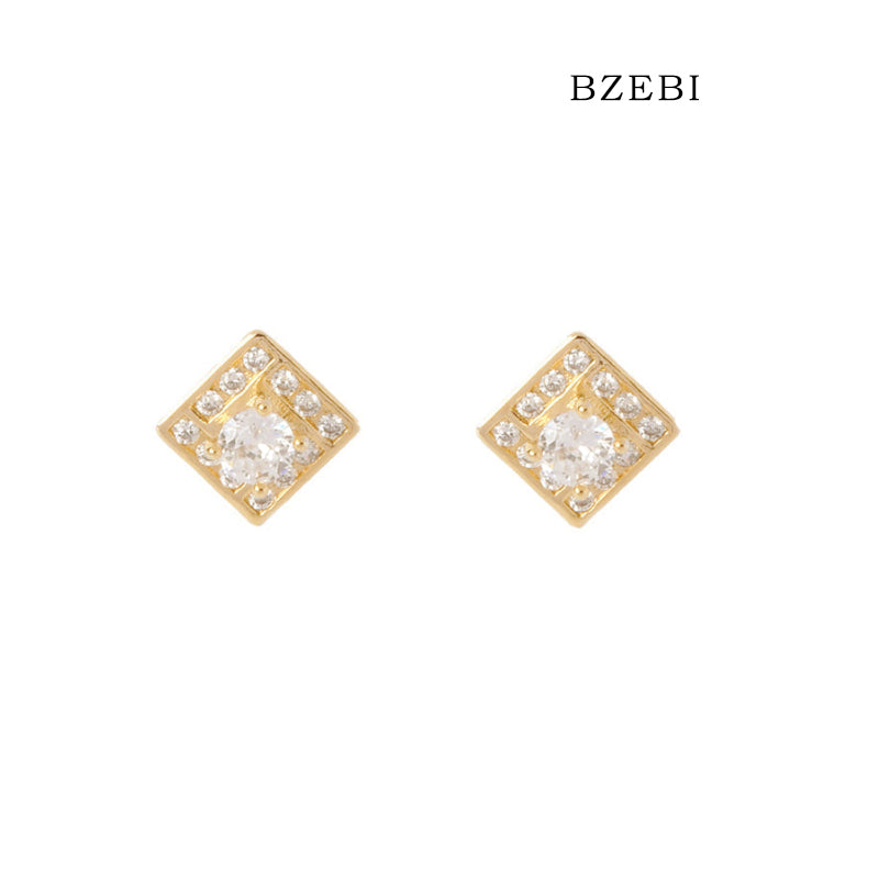 BZEBI14k cubic zirconia gold-plated cubic square earrings