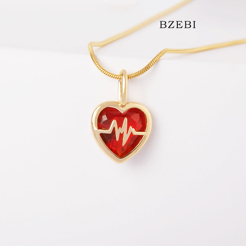 BZEBI 18k Gold Plated Cubic Zirconia Plop Heart Heart Necklace for Women with Box