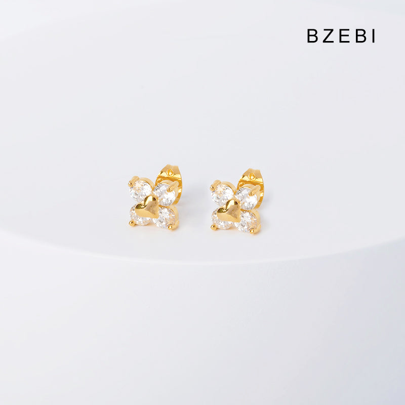 BZEBI 14k Love Flower Fashion Design Girl Earrings