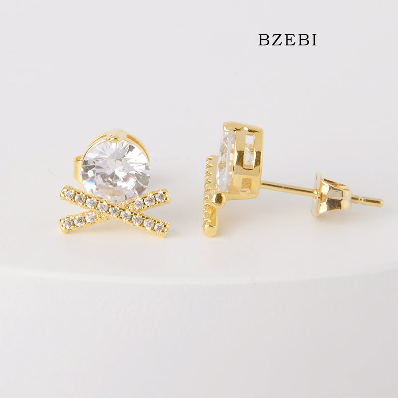 BZEBI 18k Gold Plated Cubic Zirconia Zircon XX Stud Earrings for Women with Box