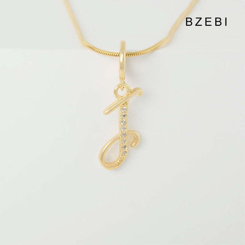 BZEBI 18K Gold Cubic Zirconia Letter J Pendant Necklace