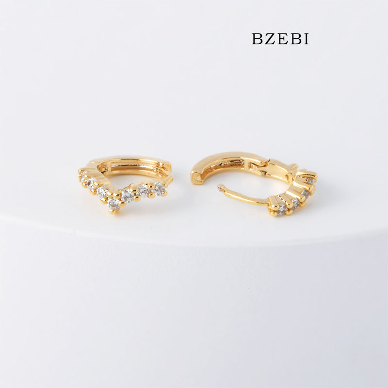 BZEBI 18k Gold Plated Cubic Zirconia  Pop Simplicity Stud Earrings for Women with Box