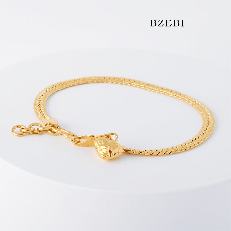 BZEBI 18k Gold Plated Cubic Zirconia Flat Snake Bracelet for Women with Box