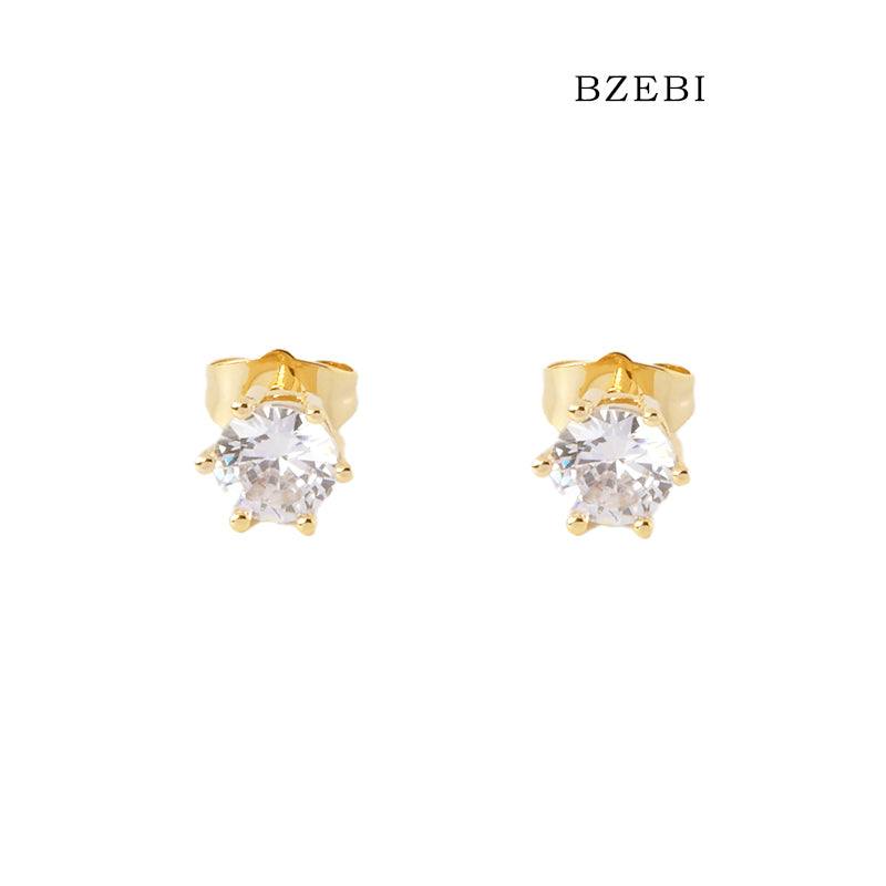 BZEBI 18k Gold Plated Cubic Zirconia Zircon Stud Earrings for Women with Box