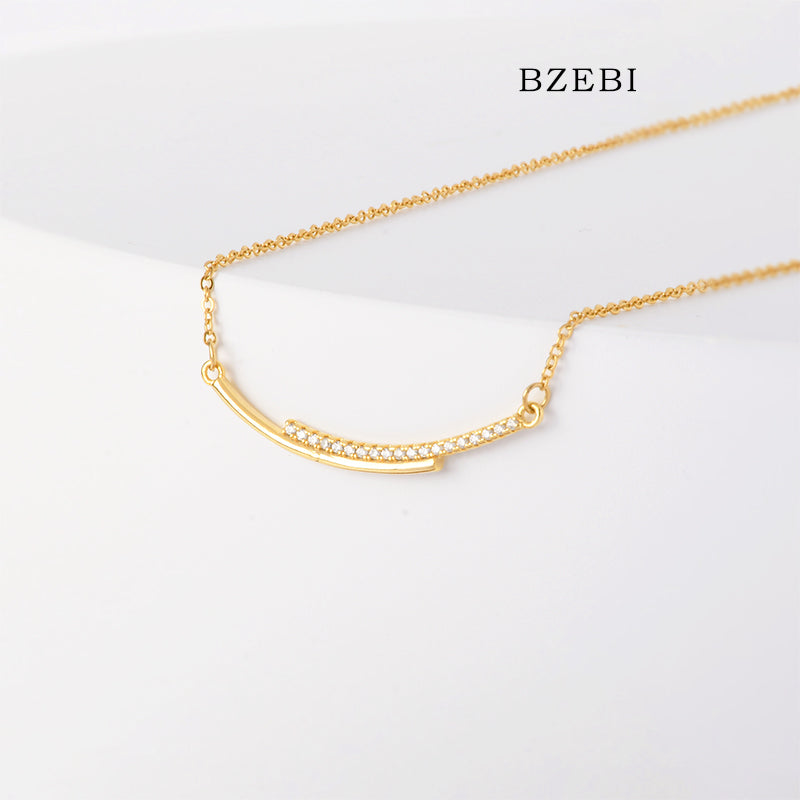 BZEBI 18k Gold Plated Cubic Zirconia gold-plated smile Necklace for Women with Box