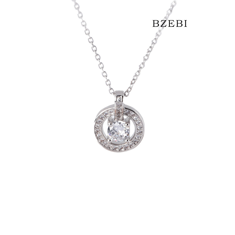 BZEBI 18k Gold Plated Cubic Zirconia Round Zircon Necklace for Women with Box