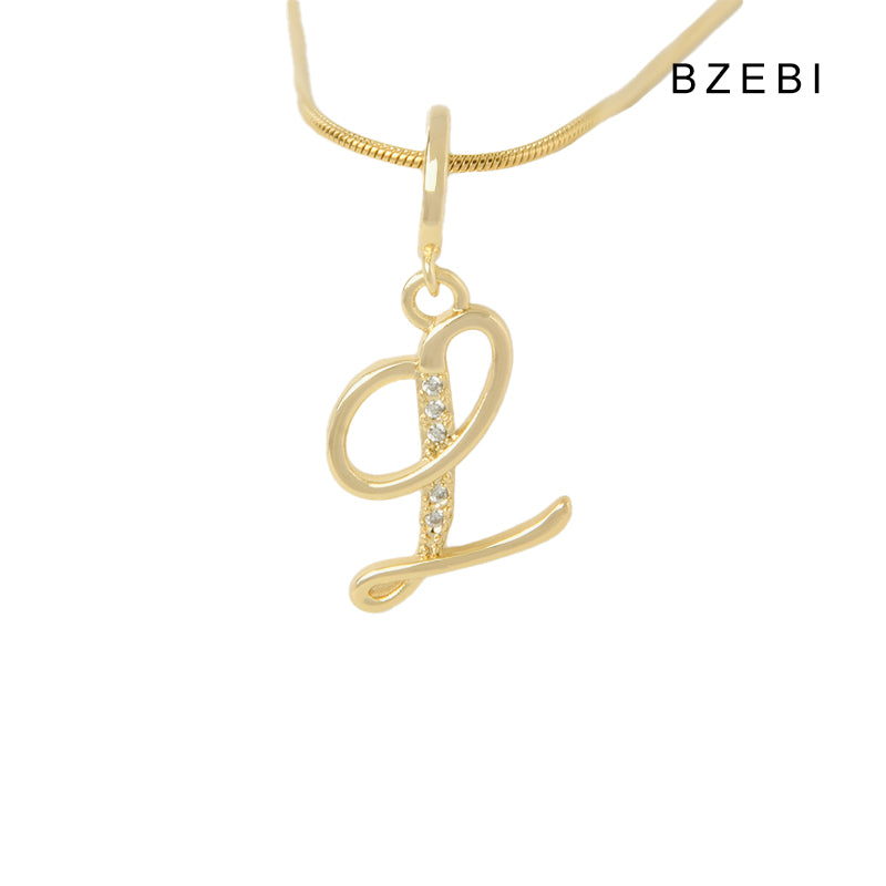 BZEBI 18K Gold Cubic Zirconia Letter L Pendant Necklace