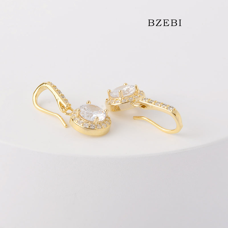 BZEBI 18k Gold Plated Cubic Zirconia medium and long Stud Earrings for Women with Box