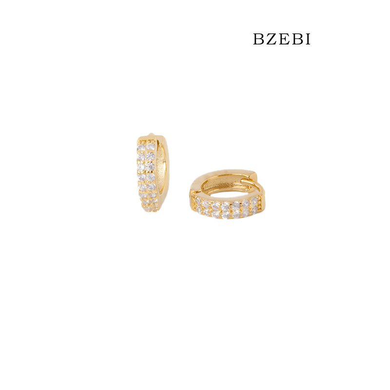 BZEBI 18k Gold Plated Cubic Zirconia Buckle Half Circle Stud Earrings for Women with Box